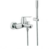 Bateria wannowa ścienna GROHE Eurosmart Cosmopolitan 1-uchwytowa 2-otworowa mosiężna chrom w komplecie rączka Euphoria Cosmopolitan (27367000), uchwyt ścienny (27056000), wąż prysznicowy Relexaflex 1500 mm (28151001)  | 32832000