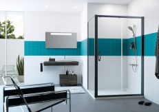 Drzwi suwane HUPPE VITALLE GARDA 1200 x 2000 mm black edition szkło hartowane przezroczyste z powłoką Anti-Plaque  | CU0409123322