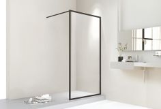 Ściana KERMI ŁAZIENKI Walk-In Dark Edition WW4 980 - 1000 x 2000 mm czarna soft szkło hartowane przezroczyste z powłoką KermiCLEAN  | XDWW4100203PK