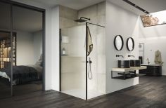 Ścianka boczna wolnostojąca HUPPE Select+ Frame SW 900 900 x 2000 mm black edition szkło hartowane Vintage z powłoką Anti-Plaque  | SL040212331F