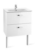 Zestaw łazienkowy 585 x 450 x 565 mm biały połysk ROCA VICTORIA BASIC UNIK szafka z 2 szufladami z umywalką 60 cm z otworem na baterię, z zestawem montażowym  | A855884806