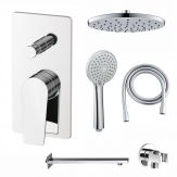 Zestaw prysznicowy BRASS & FITTINGS VITALLE ORVIETO chrom w komplecie bateria wannowo-prysznicowa podtynkowa 3950302105, wąż 175cm 3559850302, deszczownica d225 3559850275, ramię 40cm 3559850016, słuchawka 3559800125, przyłącze 3559850322