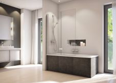 Parawan 2-częściowy składany SANSWISS SOLINO strona prawa 1100 x 1500 mm srebrny połysk szkło hartowane przezroczyste z powłoką AQUAPERLE  | SOLB2D1105007