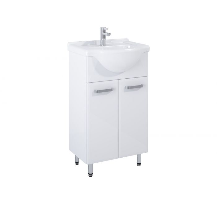 Amigo Set zestaw łazienkowy stojący 50 2D 472 x 302 x 841 mm biały zawiera: szafkę 2 drzwiczek z systemem cichego domyku z umywalką