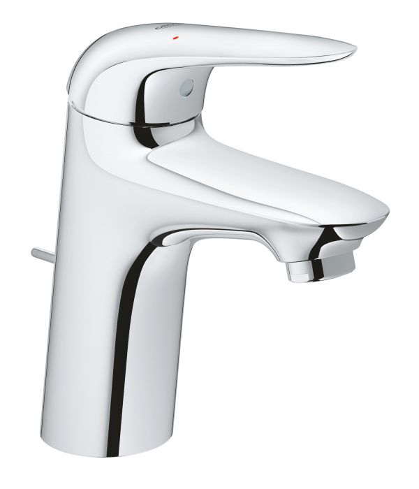 Eurostyle bateria umywalkowa stojąca 1-uchwytowa 1-otworowa z zestawem odpływowym mosiężna rozmiar S, zasięg wylewki 110 mm wysokość 163 mm chrom SilkMove głowica ceramiczna 35 mm, Long-Life Shine, EcoJoy, QuickFix