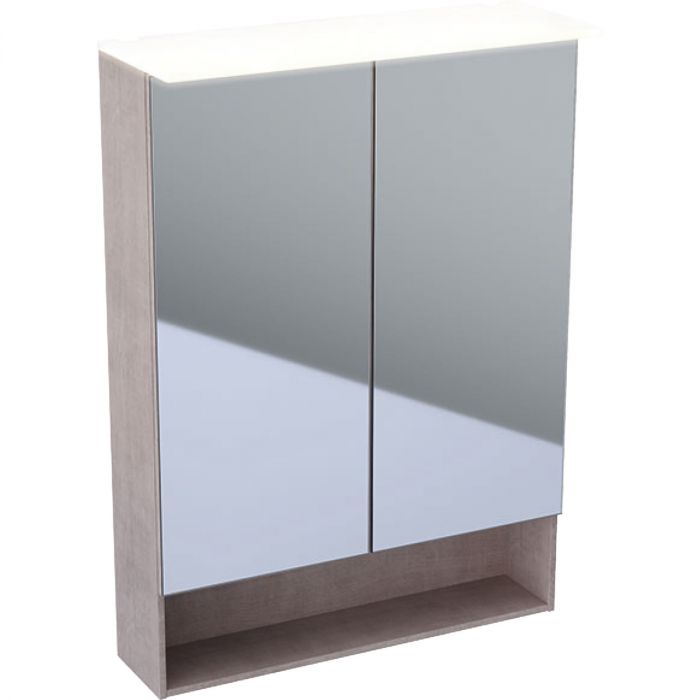 Acanto szafka wisząca z lustrem B60 z 2 drzwiami 600 x 830 mm dąb mystic z oświetleniem LED