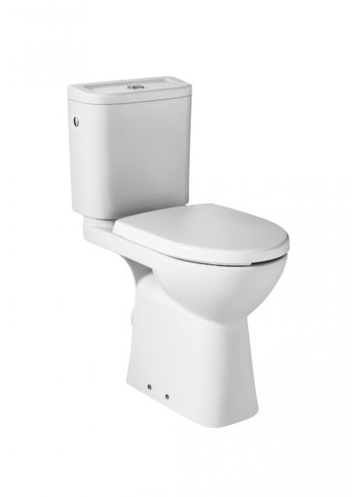 DOSTĘPNA ŁAZIENKA miska do kompaktu WC z montażem do posadzki stojąca odpływ poziomy 38 x 67 x 86.5 cm biała z zestawem montażowym