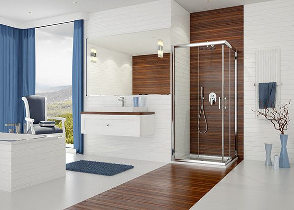 TX KN/TX5b-80-S kabina narożna kwadratowy 800 x 800 x 1900 mm srebrna błyszcząca szkło hartowane Sitodruk W15  Glass protect #3