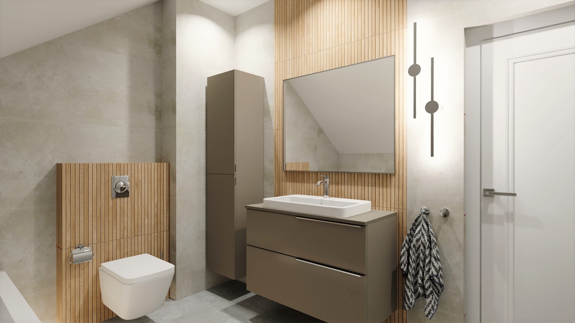 mała łazienka z pralką i wanną